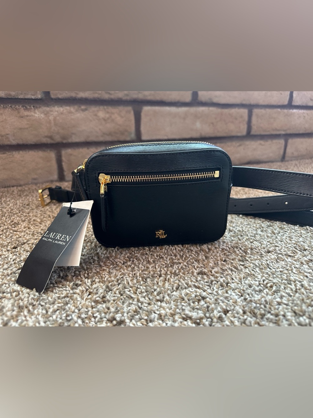 🔥🔥 FLASH SALE🔥🔥 Lauren Ralph Lauren Black Leather Zip Pouch with Gold Hardware